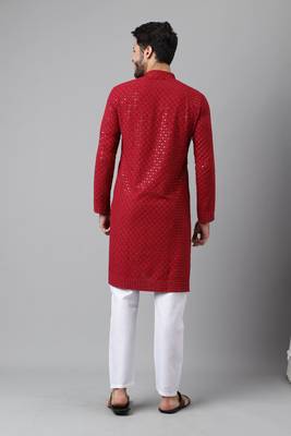 Maroon embroidery sequence work rayon kurtas 4