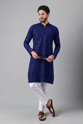 Navy blue embroidery sequence work rayon kurtas 1