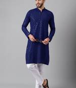 Navy blue embroidery sequence work rayon kurtas