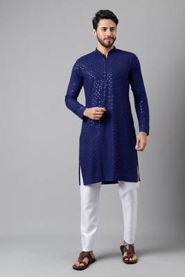 Navy blue embroidery sequence work rayon kurtas 2