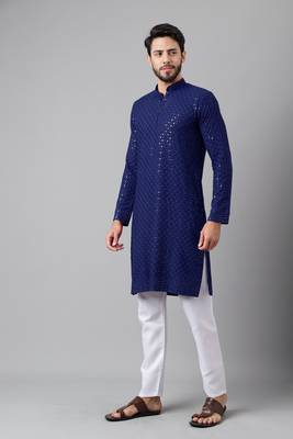 Navy blue embroidery sequence work rayon kurtas 3