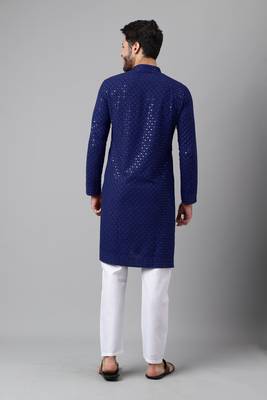 Navy blue embroidery sequence work rayon kurtas 4