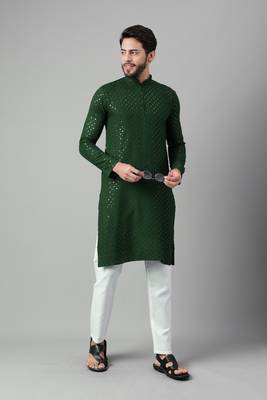 Green embroidery sequence work rayon kurtas 1