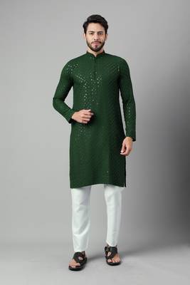 Green embroidery sequence work rayon kurtas 2