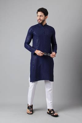 Navy blue embroidery sequence work rayon kurtas 1