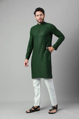 Green embroidery sequence work rayon kurtas 3