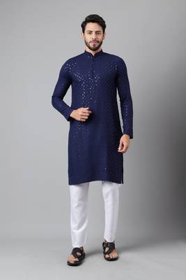 Navy blue embroidery sequence work rayon kurtas 2