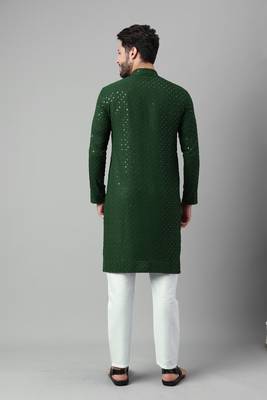 Green embroidery sequence work rayon kurtas 4