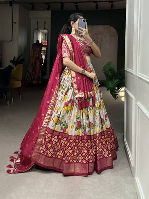 Women's Tussar Silk With Floral And Patola Print And Foil Work Lehenga Choli Set 2