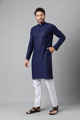 Navy blue embroidery sequence work rayon kurtas 3