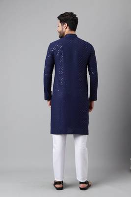 Navy blue embroidery sequence work rayon kurtas 4