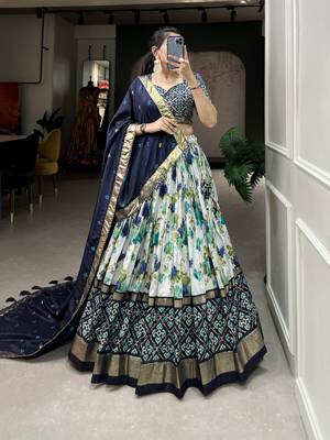 Women's Tussar Silk With Floral And Patola Print And Foil Work Lehenga Choli Set 1