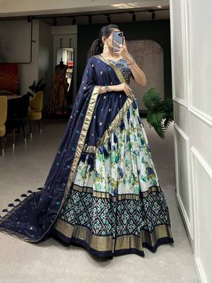 Women's Tussar Silk With Floral And Patola Print And Foil Work Lehenga Choli Set 2