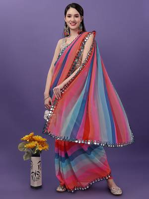 Alluring Women'S Multicolor Georgette Light Weight Saree With Lehriya Print 1