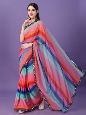Alluring Women'S Multicolor Georgette Light Weight Saree With Lehriya Print 3