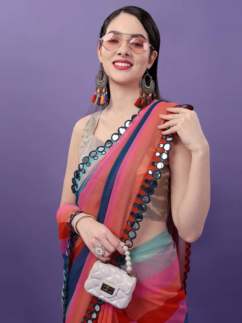 Alluring Women'S Multicolor Georgette Light Weight Saree With Lehriya Print