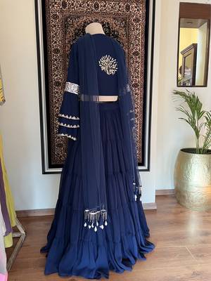 Blue embroidered crop top and layered lehenga 3