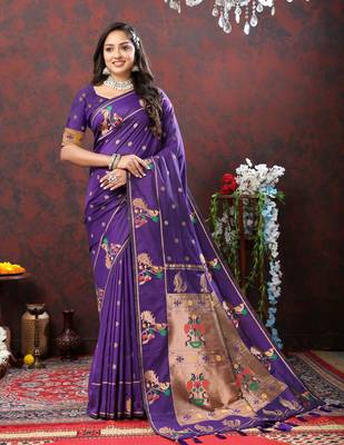 BLUE SOFT PETHANI SILK COPPER ZARI WEAWING MOTIFS AND RICH ZARI SAREE WITH BLOUSE FOR WOMEN 1