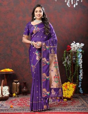 BLUE SOFT PETHANI SILK COPPER ZARI WEAWING MOTIFS AND RICH ZARI SAREE WITH BLOUSE FOR WOMEN 2