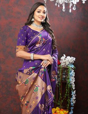 BLUE SOFT PETHANI SILK COPPER ZARI WEAWING MOTIFS AND RICH ZARI SAREE WITH BLOUSE FOR WOMEN 4