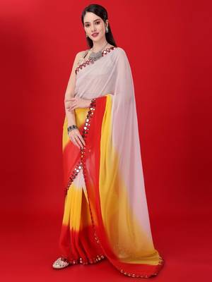 Alluring Women'S Multicolor Georgette Light Weight Saree With Lehriya Print 1