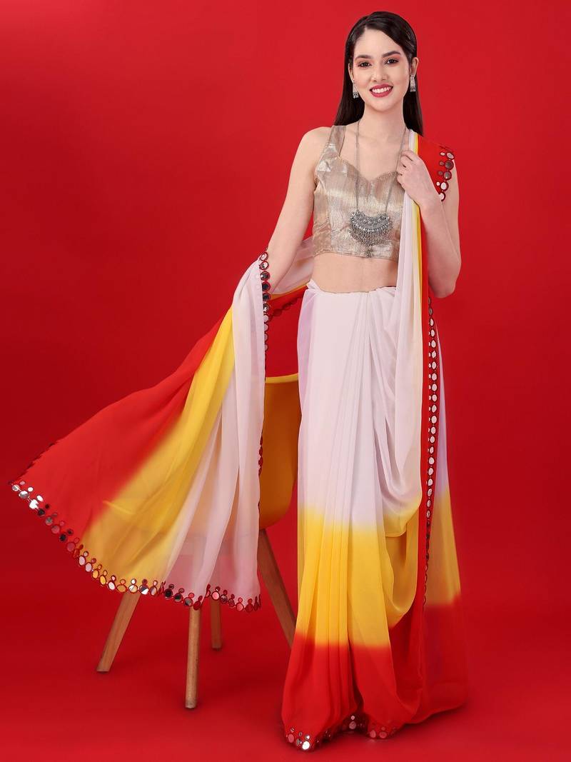 Alluring Women'S Multicolor Georgette Light Weight Saree With Lehriya Print