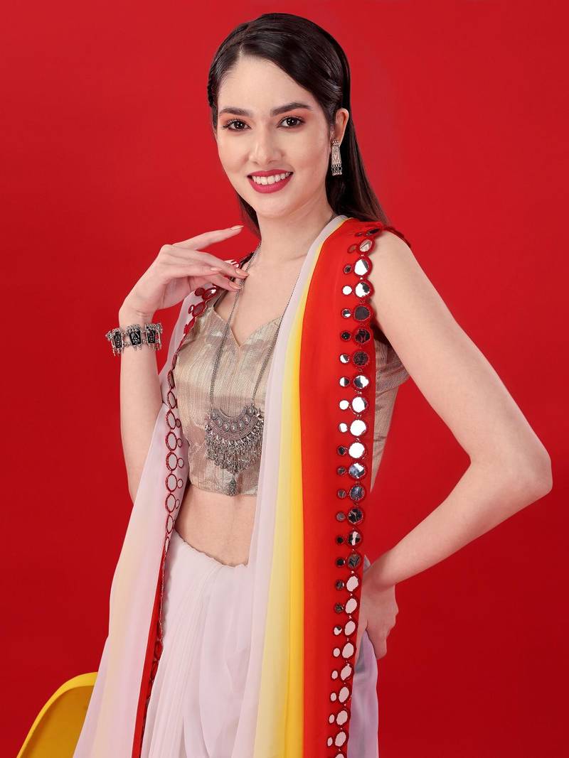 Alluring Women'S Multicolor Georgette Light Weight Saree With Lehriya Print