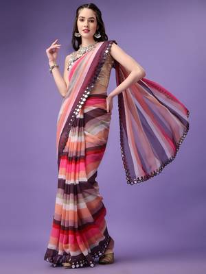 Alluring Women'S Multicolor Georgette Light Weight Saree With Lehriya Print 1