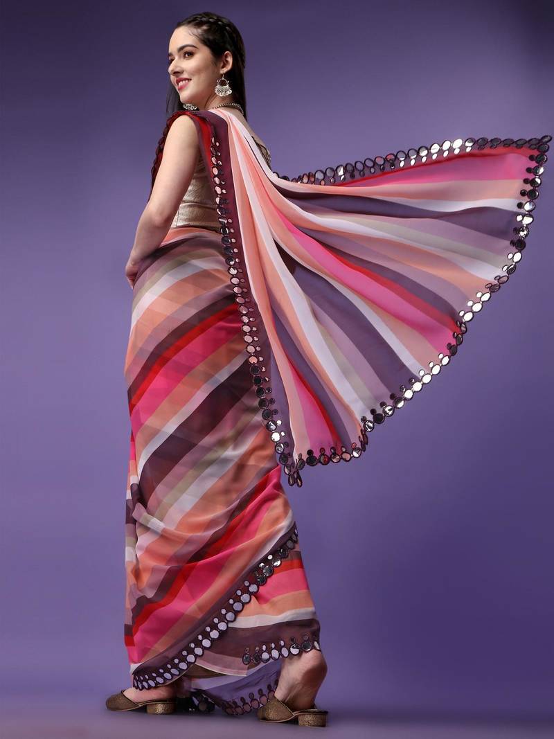 Alluring Women'S Multicolor Georgette Light Weight Saree With Lehriya Print