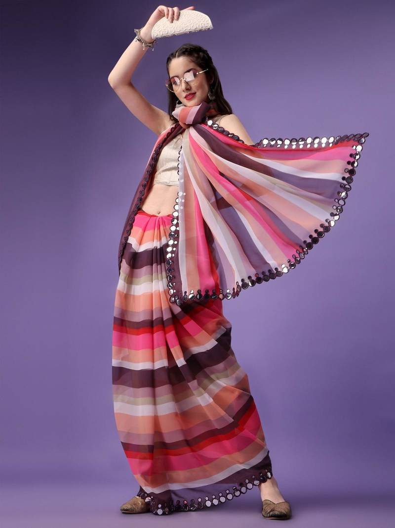 Alluring Women'S Multicolor Georgette Light Weight Saree With Lehriya Print