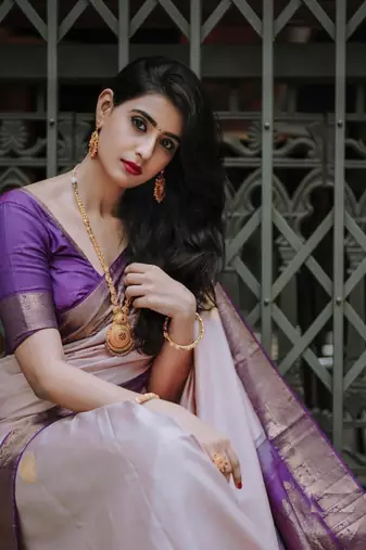  Peach Color Silk Blend Sarees With Blouse