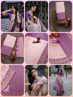  Peach Color Silk Blend Sarees With Blouse 5