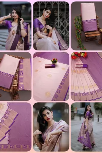  Peach Color Silk Blend Sarees With Blouse