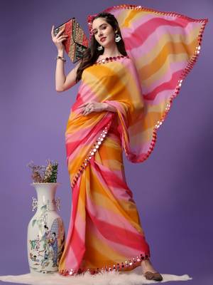 Alluring Women'S Multicolor Georgette Light Weight Saree With Lehriya Print 1