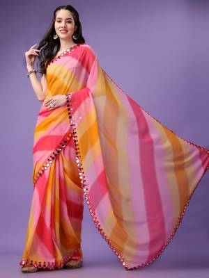 Alluring Women'S Multicolor Georgette Light Weight Saree With Lehriya Print 2