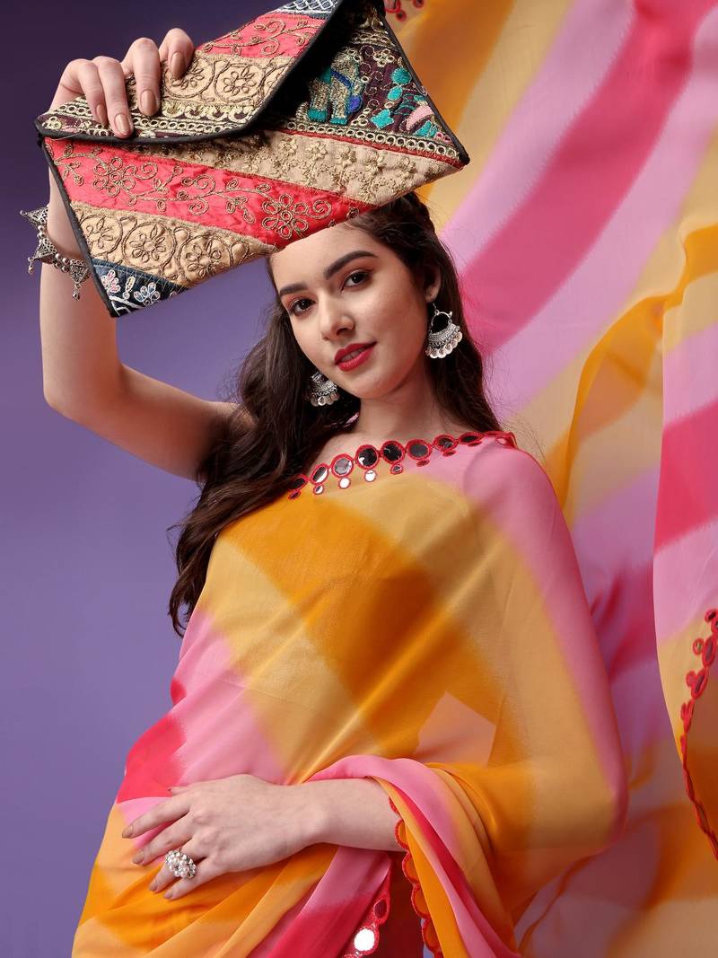 Alluring Women'S Multicolor Georgette Light Weight Saree With Lehriya Print