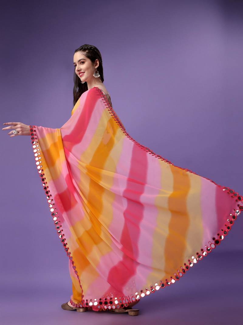 Alluring Women'S Multicolor Georgette Light Weight Saree With Lehriya Print