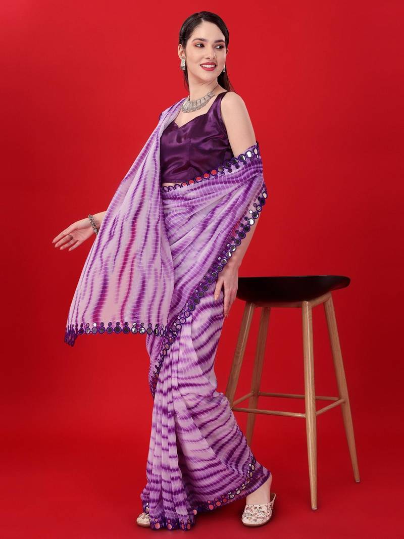 Alluring Women'S Multicolor Georgette Light Weight Saree With Lehriya Print