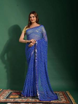 Alluring Women'S Multicolor Georgette Light Weight Saree With Lehriya Print 1