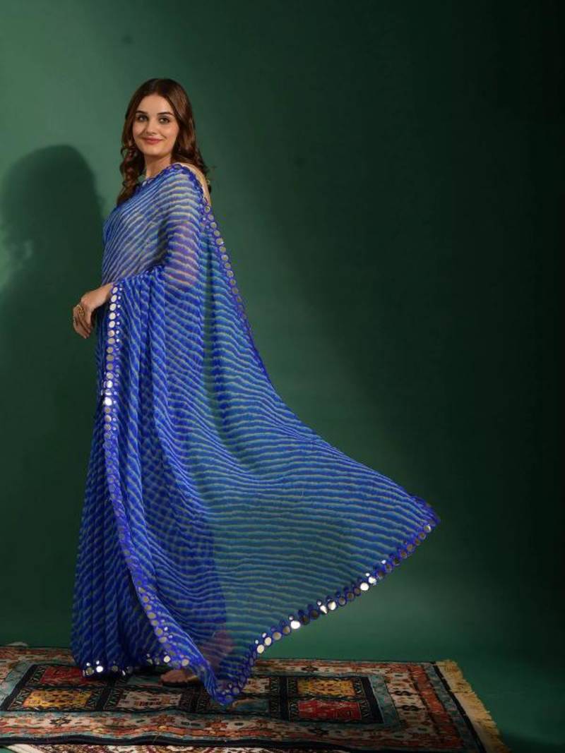 Alluring Women'S Multicolor Georgette Light Weight Saree With Lehriya Print