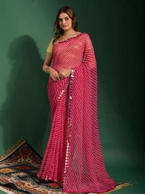 Alluring Women'S Multicolor Georgette Light Weight Saree With Lehriya Print 1