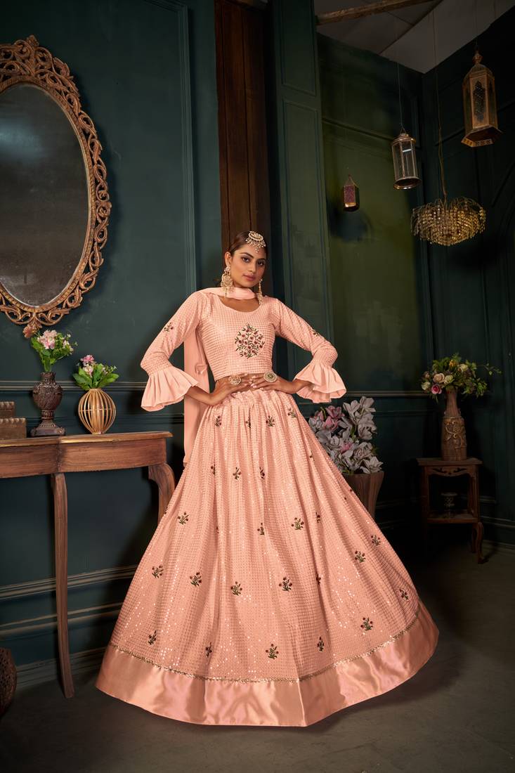 DARK PEACH EMBROIDERED LAHNEGA