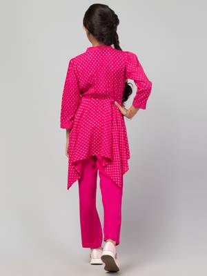 Two Pieces Set- Slim Fit Pant And Long Printed Asymmetrical Top In Rayon Fabric 3
