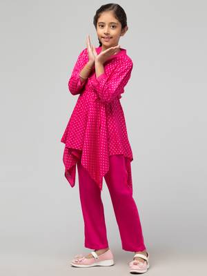 Two Pieces Set- Slim Fit Pant And Long Printed Asymmetrical Top In Rayon Fabric 4