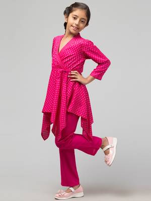 Two Pieces Set- Slim Fit Pant And Long Printed Asymmetrical Top In Rayon Fabric 5