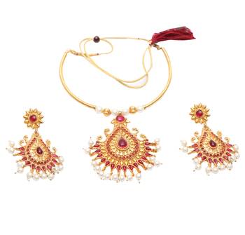 Marron stone studded short necklace set 2