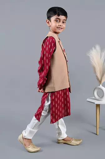 Red printed kurta jacket set