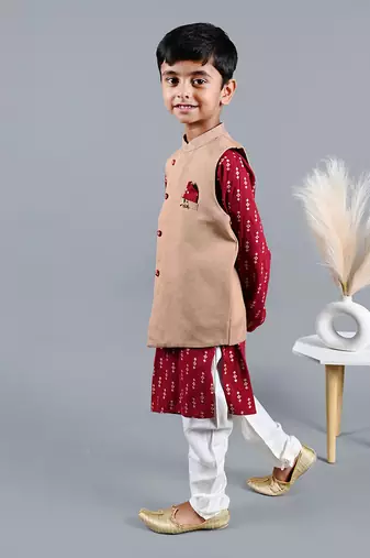 Red printed kurta jacket set