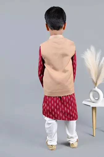 Red printed kurta jacket set