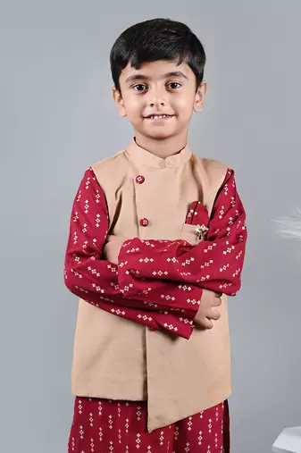Red printed kurta jacket set